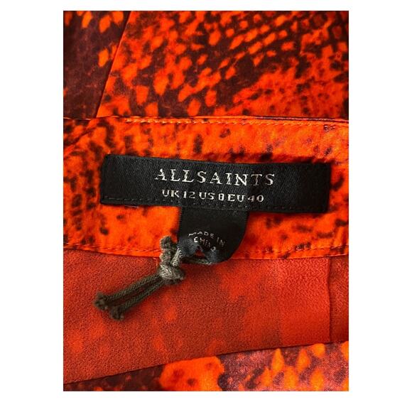 AllSaints skirt Carla Tahoe snake print ruched satin midi size 8 - Picture 6 of 7